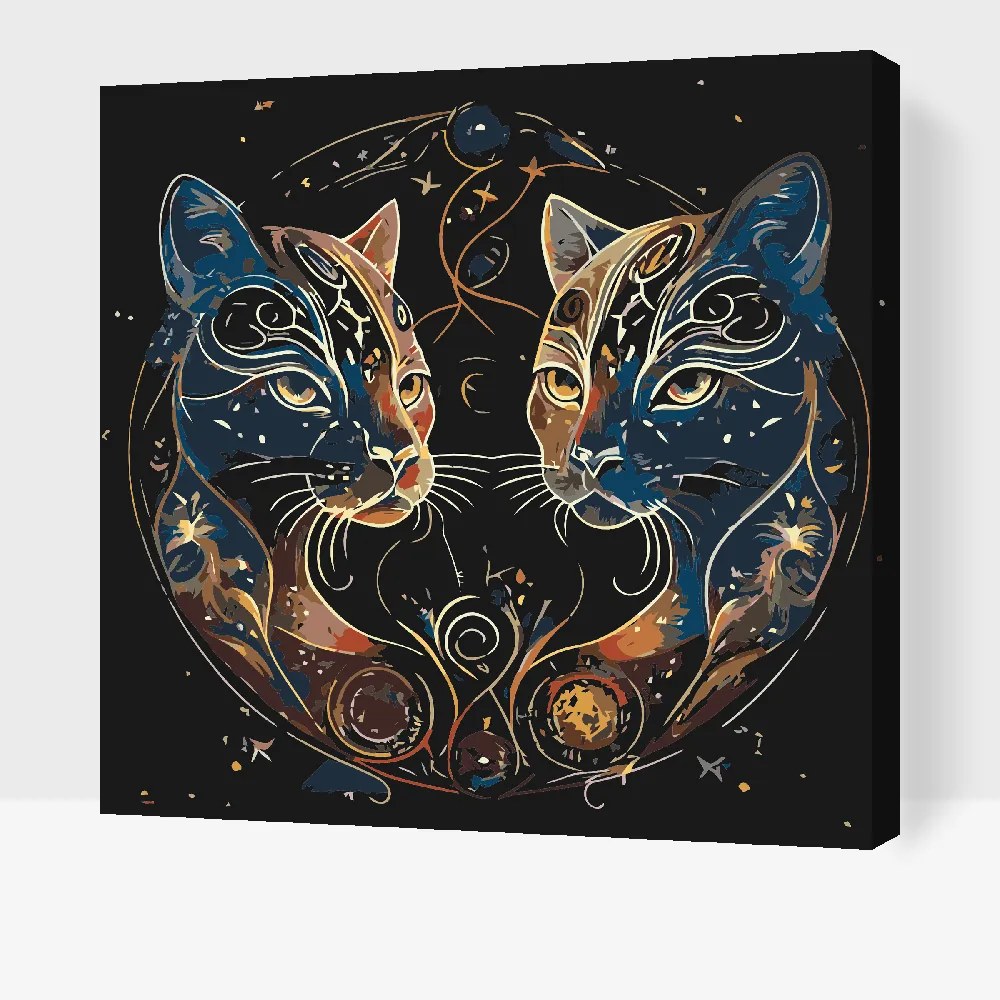 Gario Maľovanie podľa čísel Astrologické mačky Rozmery: 80 x 80 cm, Rámovanie: Iba zrolované plátno