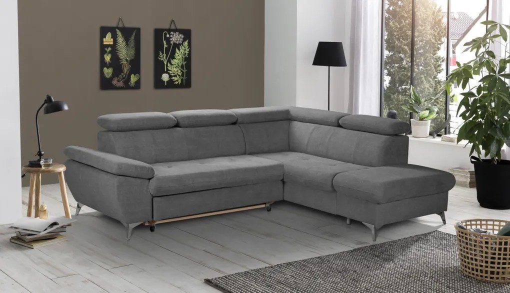Rohová sedacia súprava Gisele, stredne šedá látka, pravý roh