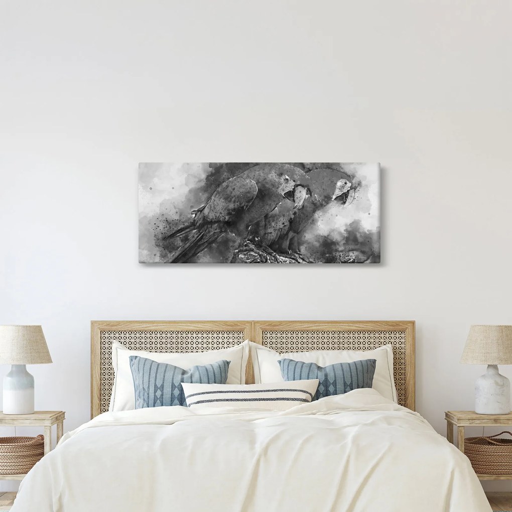 Obraz - Akvareloví papagáje (120x50 cm)