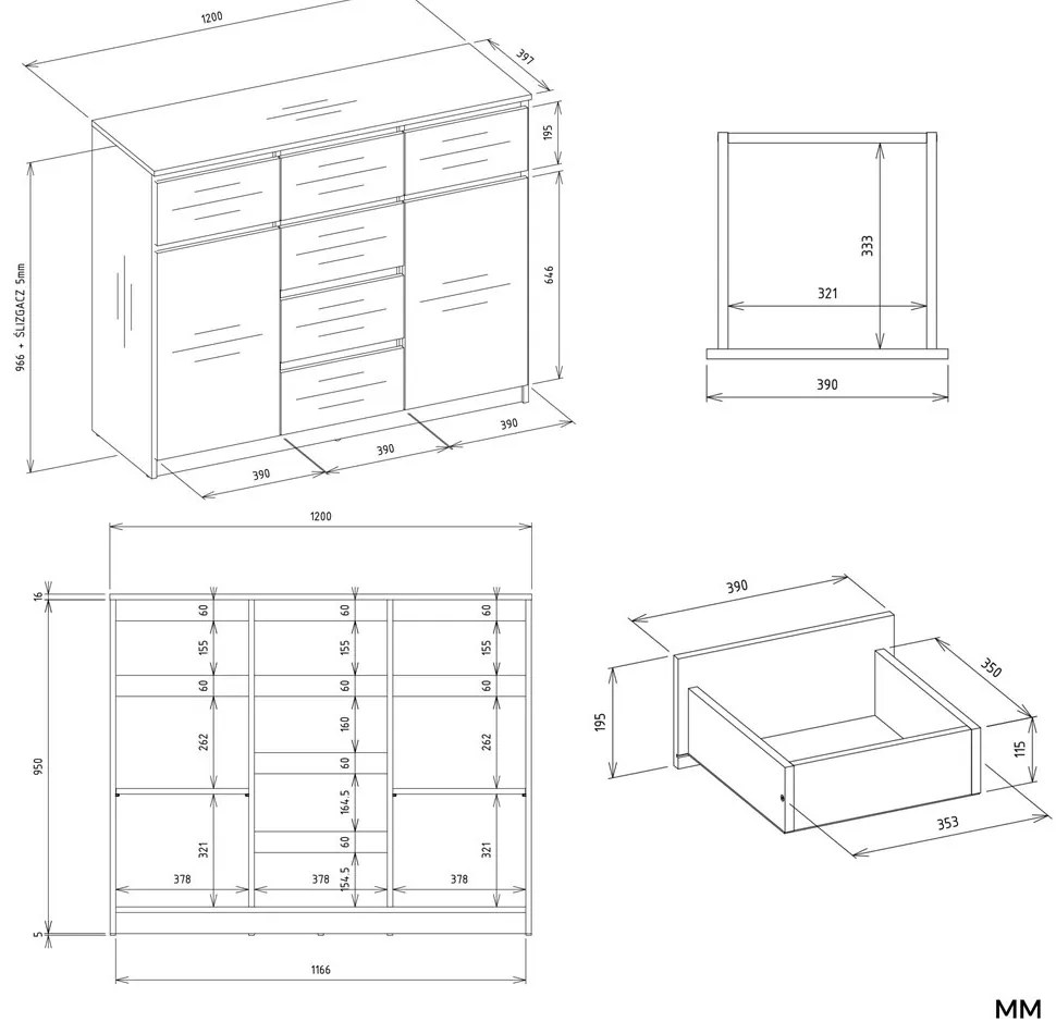Komoda MALWA 2D6S 120 cm kašmírová