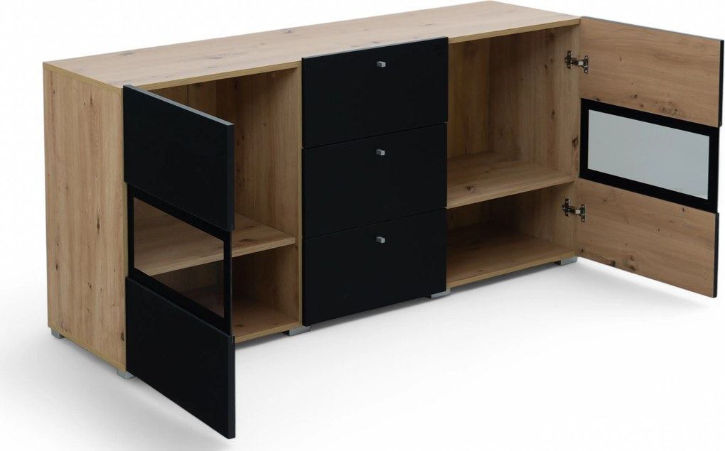 Komoda Baros 26 132 cm so zásuvkami - dub artisan / čierny mat