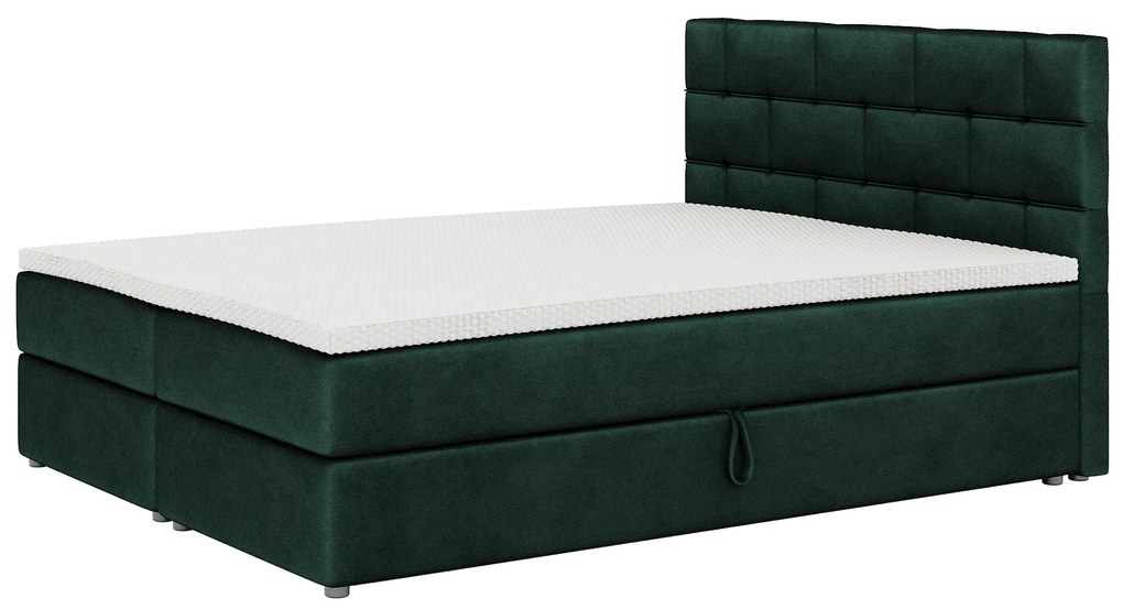 Manželská posteľ Boxspring 140x200 cm Waller (tmavozelená) (s roštom a matracom). Akcia -20%. Vlastná spoľahlivá doprava až k Vám domov. 1007713