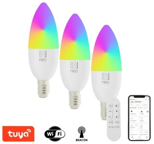 Immax NEO 07716CDO -SADA 3xLED RGB Stmievateľná žiarovka E14/6W/230V Wi-Fi Tuya+DO