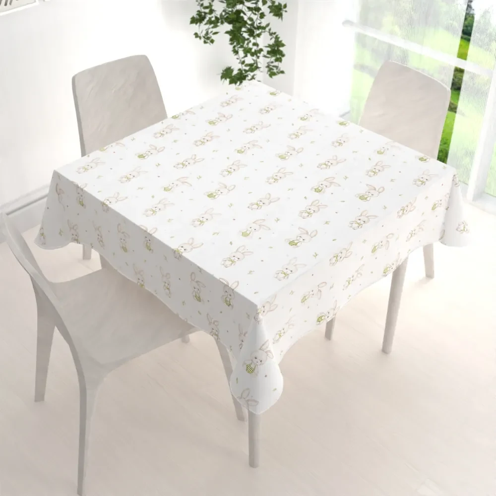 Biante Detský bavlnený štvorcový obrus Sandra SA-401 Zajačiky na bielom 150x150 cm