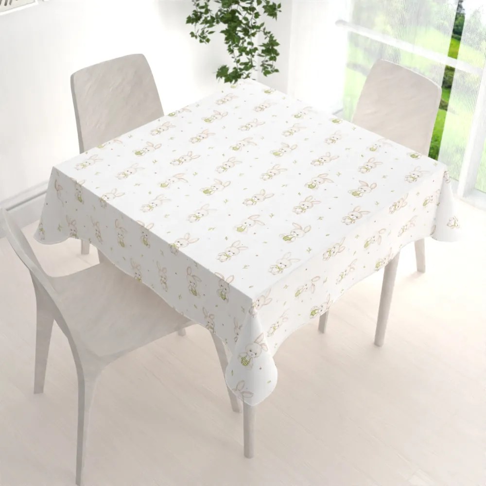 Biante Detský bavlnený štvorcový obrus Sandra SA-401 Zajačiky na bielom 60x60 cm