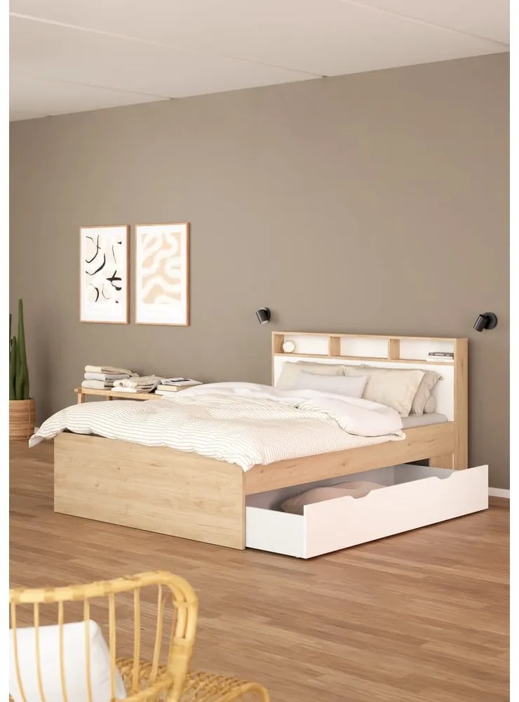 Dvojlôžková posteľ v dekore duba s úložným priestorom bez roštu 160x200 cm v prírodnej farbe Ikast – Tvilum