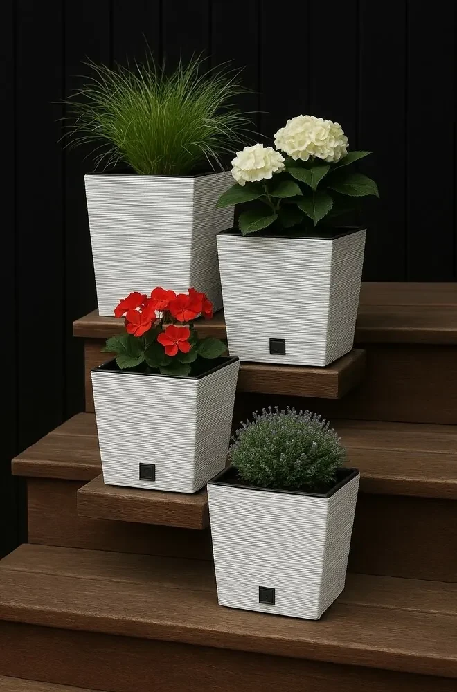 Kvetináč FURU SQUARE LOW ECO WOOD s vložkou m 24cm, biely ECO