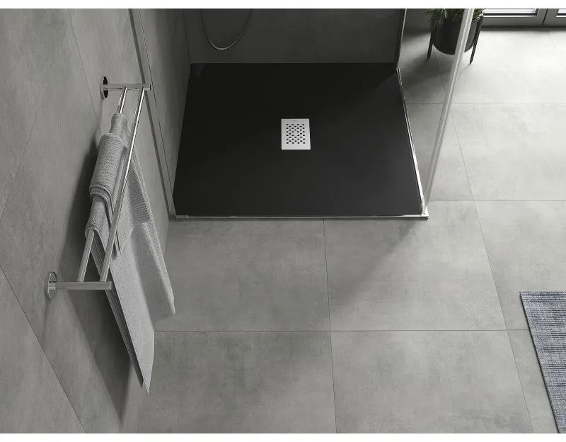 Mexen Hugo, štvorcová sprchová vanička SMC 100 x 100 cm, čierna, oceľová krytka, 42701010-X