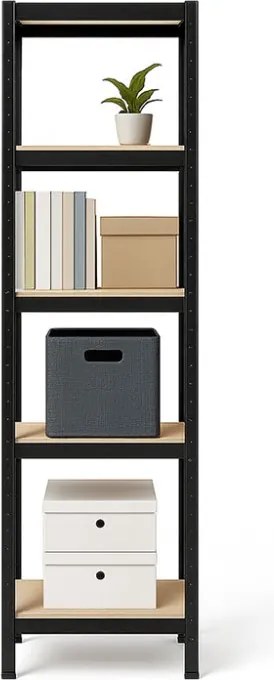 Akcia 5x Regál 180x40x40 cm lakovaný 5-policový, nosnosť 875 kg - čierny
