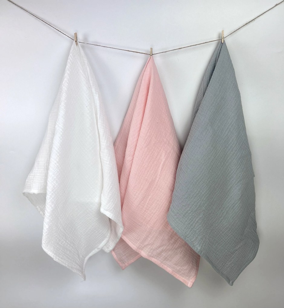 INTERMEDIC SK Mušelínové plienky 70x70 cm – 3 ks (biela, ružová, sivá)