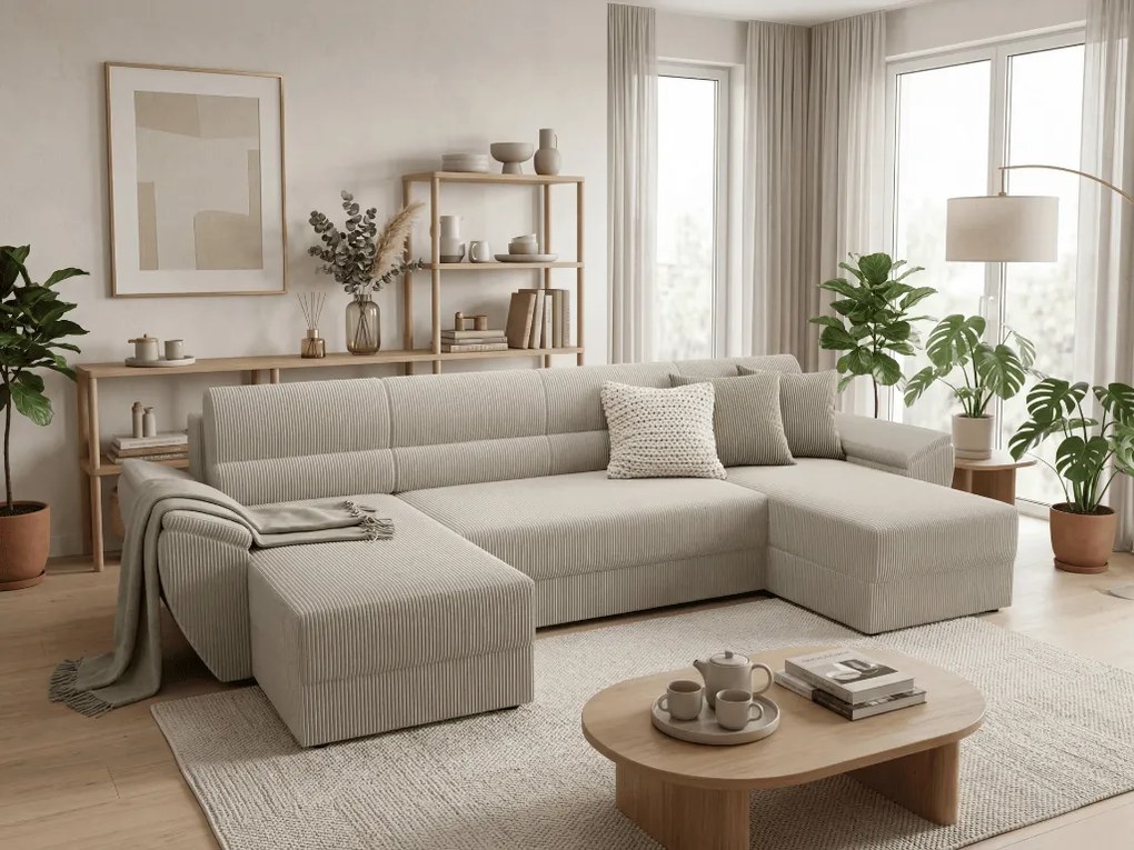 Rozkladacia sedacia súprava do U TAVERO 321x140 cm, svetlobéžová