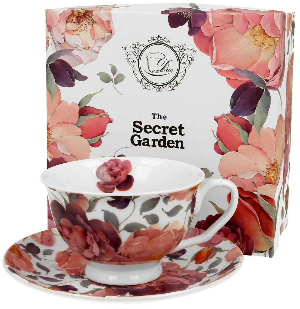 Porcelánová šálka na nohe s podšálkou Royal Spring Roses White 250 ml