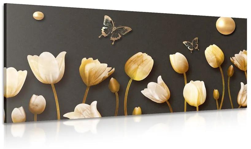 Obraz tulipány so zlatým motívom Varianta: 120x60