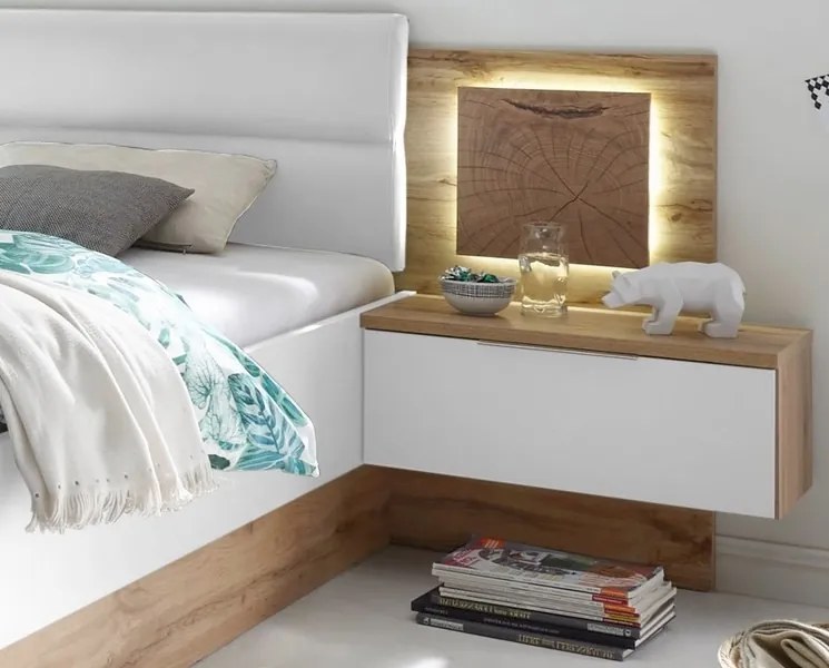 Posteľ s nočnými stolíkmi Capri 180x200 cm, dub wotan/biela