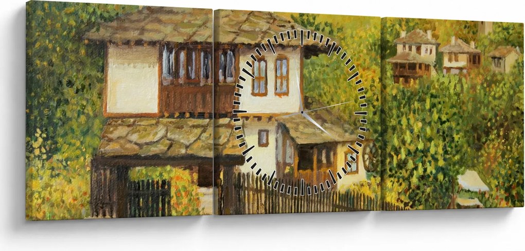 Obraz - Chalúpky v lete (s hodinami) (90x30 cm)