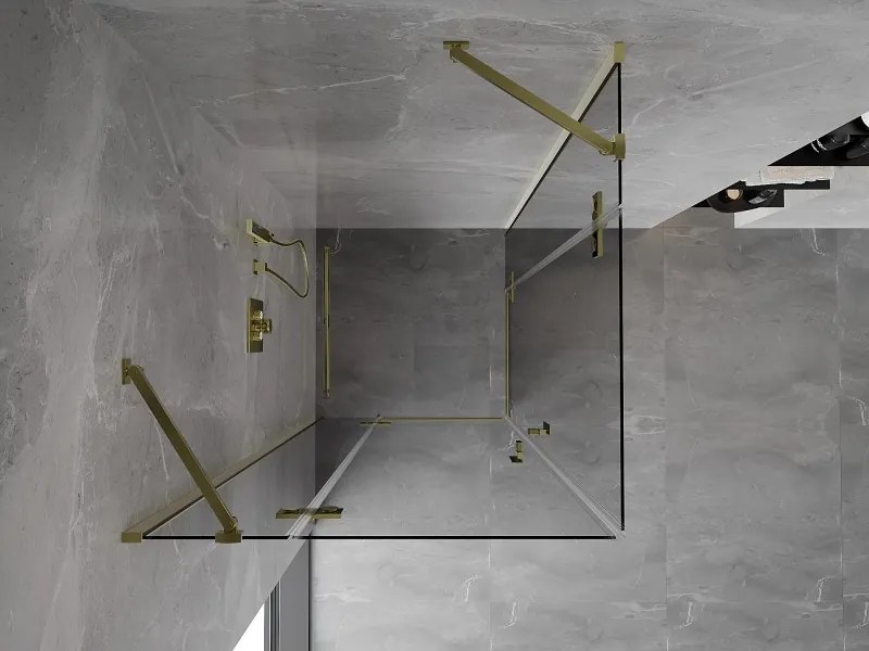 Mexen Mist-H Duo, 2-krídlový výklopný sprchový kút 115 x 115 cm, číre sklo, zlatý lesklý profil, 8A5-115L-115P-50-00