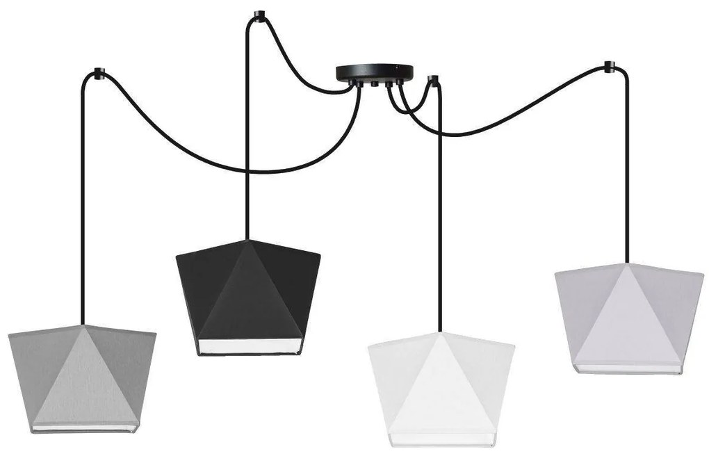 Závesné svietidlo Diamond Spider, 4x textilné tienidlo (mix 10 farieb), (výber z 2 farieb konštrukcie)