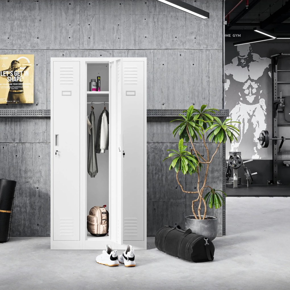 Jednoduchá šatníková pracovná skrinka, úzka, biela, 300x1800x500 mm: KACPER II Plus