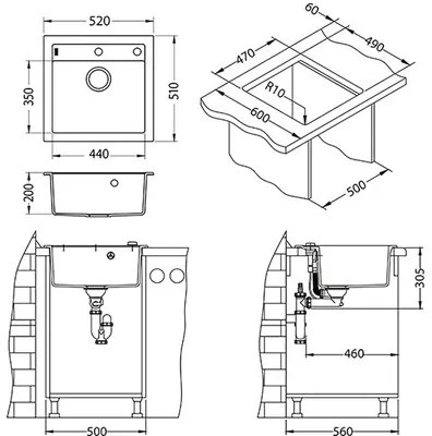 Granitový drez ALVEUS Formic 510 x 520 mm antracit 1107890