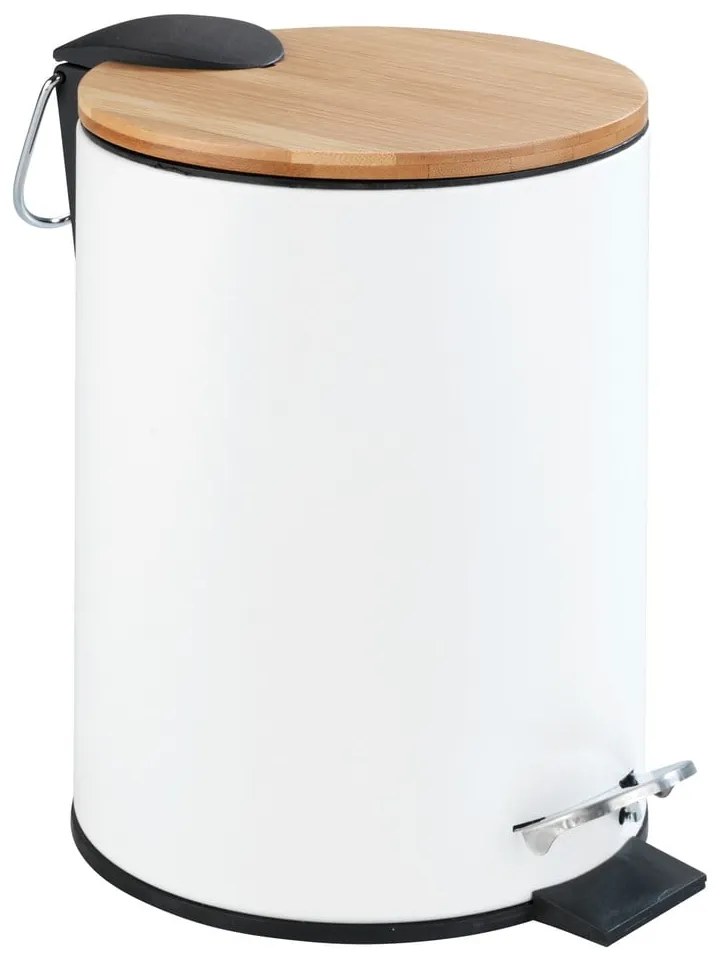 Biely pedálový odpadkový kôš Wenko Tortona Bamboo, 3 l