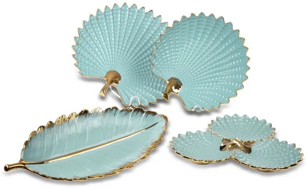 Dekoračný podnos HIRAL 4 04 svetlomodrý / zlatý