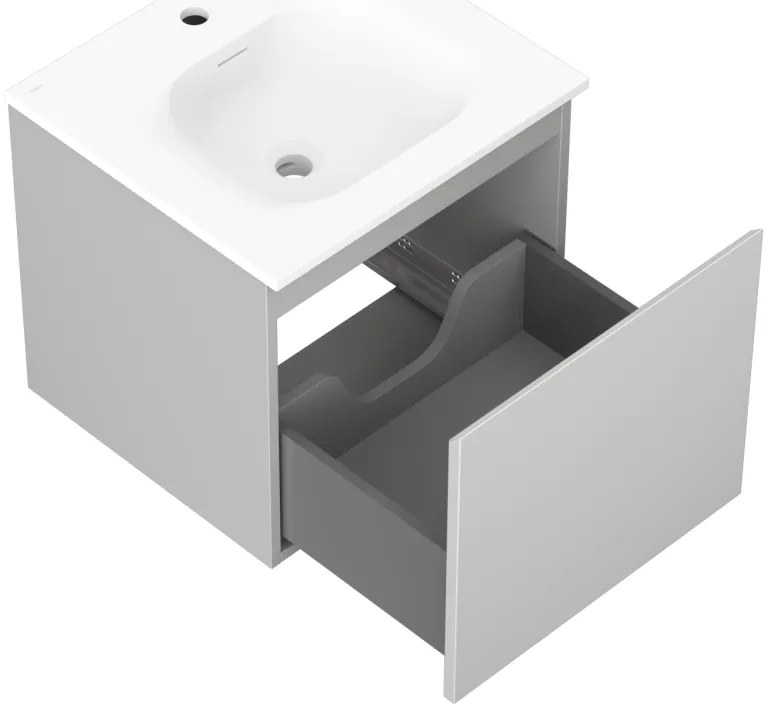 Mexen Orio, kúpeľňová skrinka 50 cm s umývadlom Vela, 1 zásuvka, šedá matná/biela matná, 91A10-05047-1-BF62-W23M01