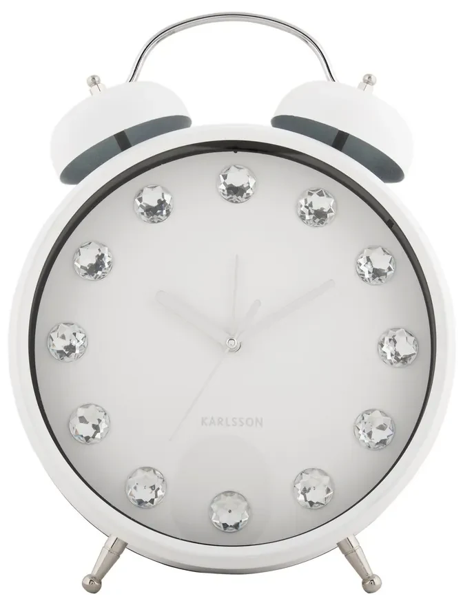 Karlsson 6019WH dizajnové stolové hodiny/budíkbiely, priemer 30 cm