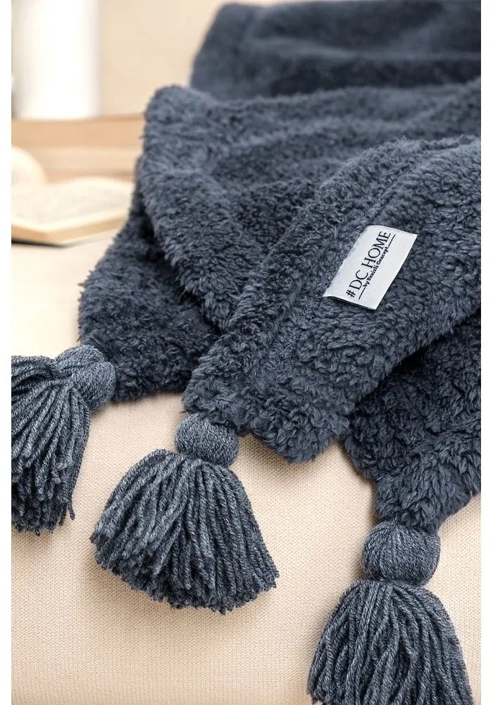 Antracitovosivý mikroplyšový pléd na dvojlôžko 200x220 cm Puffy – Mijolnir