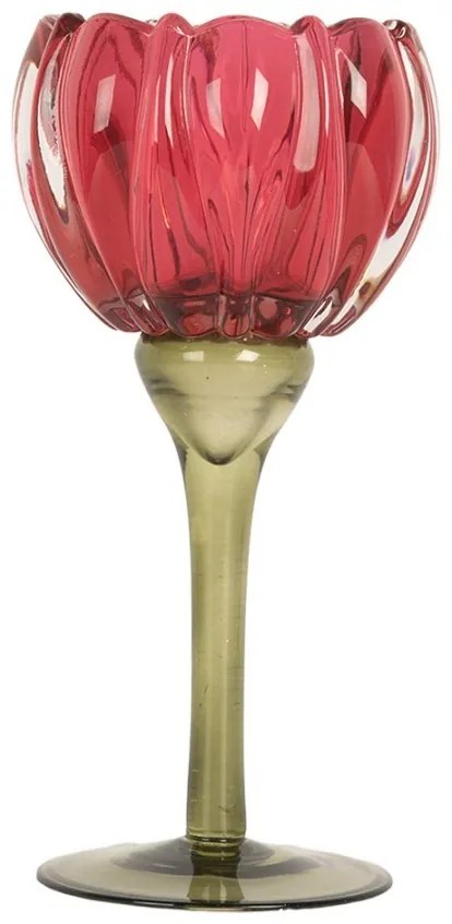 Ružový sklenený svietnik kvetina Colorful Garden - Ø 8*18 cm