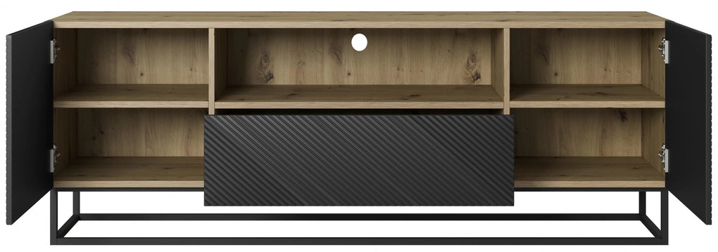 TV stolík Asha 167 cm na čiernom podstavci s otvorenou policou - artisan / čierny mat