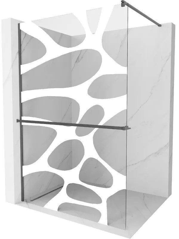 Mexen Kioto+, sprchová zástena Walk-In s poličkou a vešiakom 110 x 200 cm, 8mm číre sklo biely vzor, grafitový profil, 800-110-121-66-97