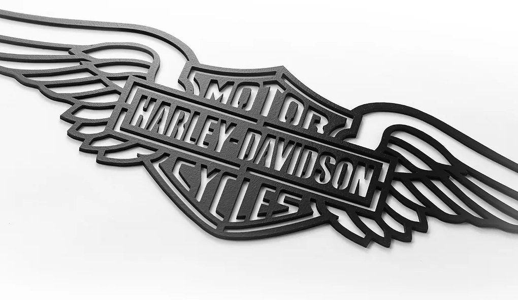Veselá Stena Drevená nástenná dekorácia Harley Davidson krídla čierne