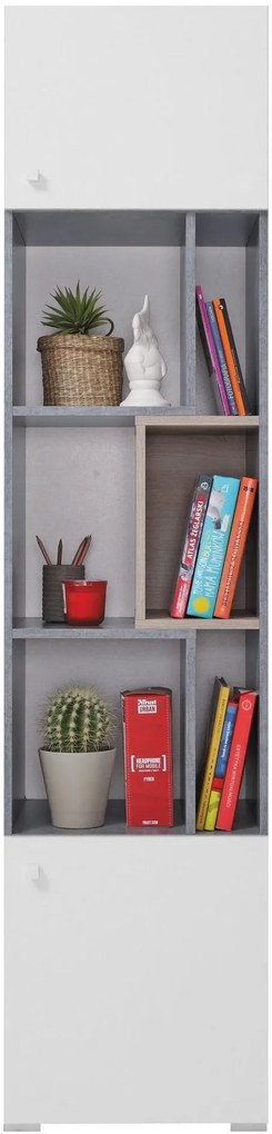 Regál Sigma 6, biela mat / betón / dub