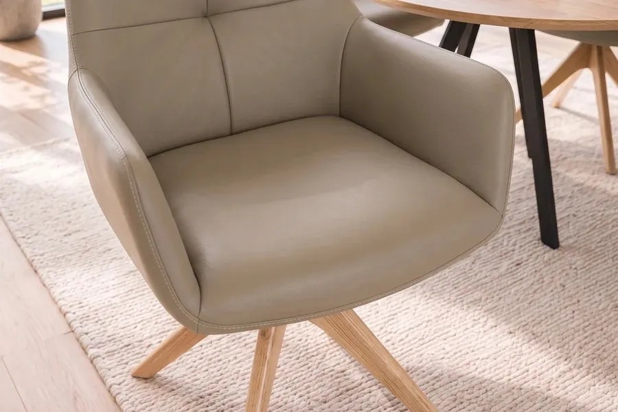 Dizajnová otočná stolička Devassy taupe koža / dub