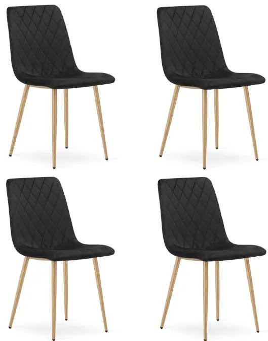 Set štyroch jedálenských stoličiek TURIN zamatové, čierne / hnedé nohy (4 ks)
