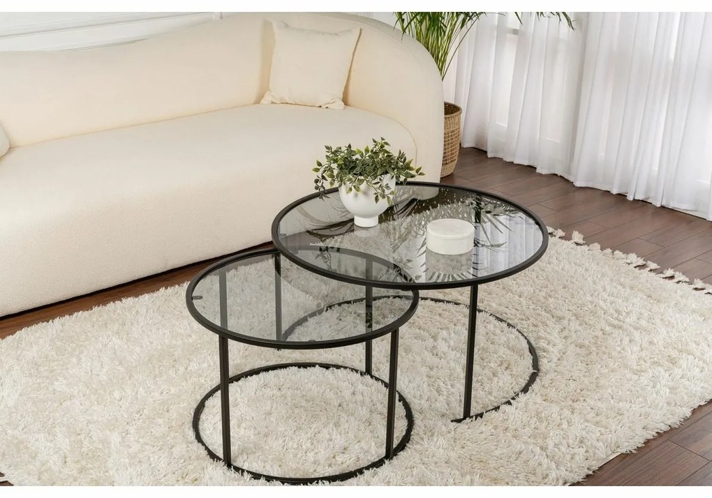 Súprava konferenčných stolíkov Aurum Black and Grey 80 cm, 2 ks