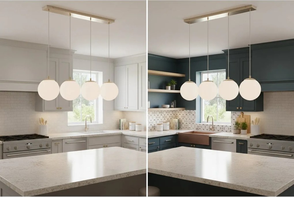 Závesné svietidlo Florence, 4x biele sklenené tienidlo, g/be