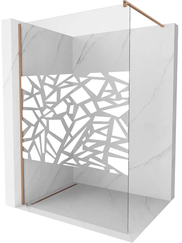Mexen Kioto, sprchová zástena Walk-In 120 x 200 cm, 8mm číre sklo biely vzor, medený matný profil, 800-120-101-65-85