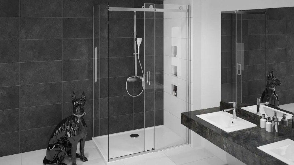 Rea Nixon, sprchovací kút s posuvnými dverami 130(dvere) x 80(stena), ľavý, číre sklo, chrómový profil, KPL-00409