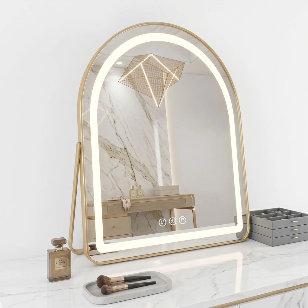 Rea GLAM, kozmetické LED zrkadlo 40x45cm, zlatá lesklá, HOM-01807