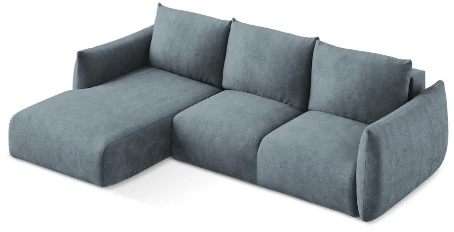 Modrá ženilková rozkladacia rohová pohovka (ľavý roh/s leňoškou) Leila – Makamii