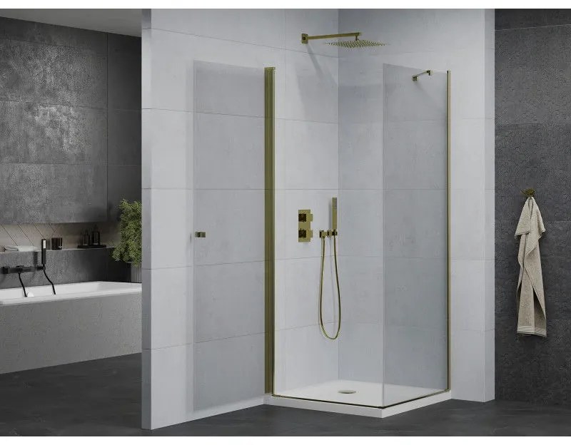 Mexen Pretoria sprchovací kút 70 x 70 cm, priehľadná, zlatá + plochá sprchová vanička-852-070-070-50-00-4010