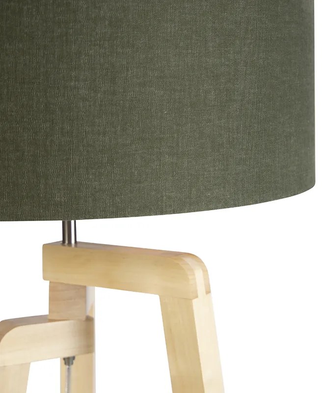 Trojnohá stojaca lampa drevená s tienidlom 50 cm zelená - Puros