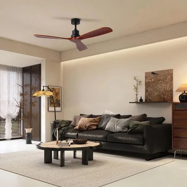 ZEVENTI - Stropný ventilátor LIONI Wi-Fi Tuya čierna/dub + diaľkový ovládač