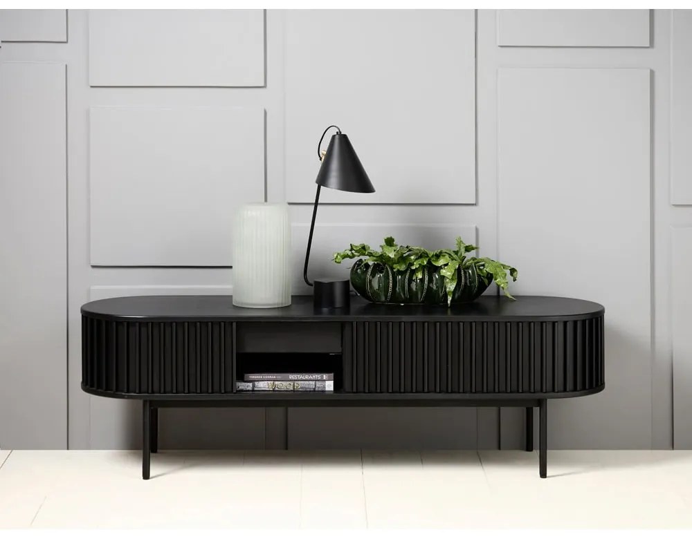 Čierny TV stolík v dekore duba 48x160 cm Siena – Unique Furniture