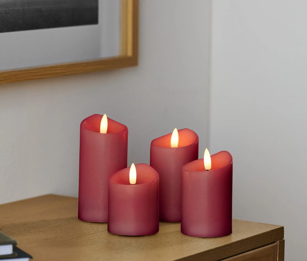 Sviečky z pravého vosku s LED, 4 ks, červené