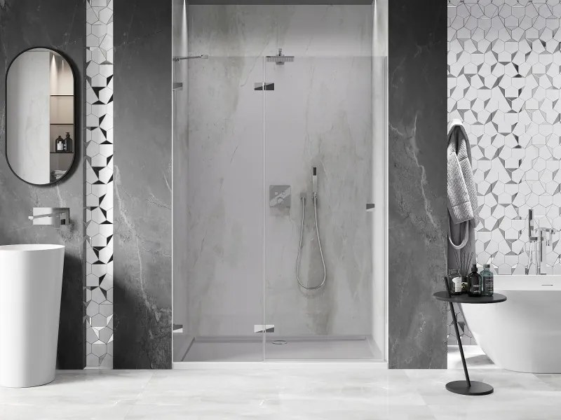 Mexen, Mexen Lunar ľavé výklopné sprchové dvere 135 cm, transparentné, chróm - 834-135-000-01-00-L
