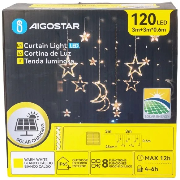 Aigostar - LED solárny vianočný reťazec 120×LED/8 režimov 3×0,6 m 500 mAh IP65 teplá biela