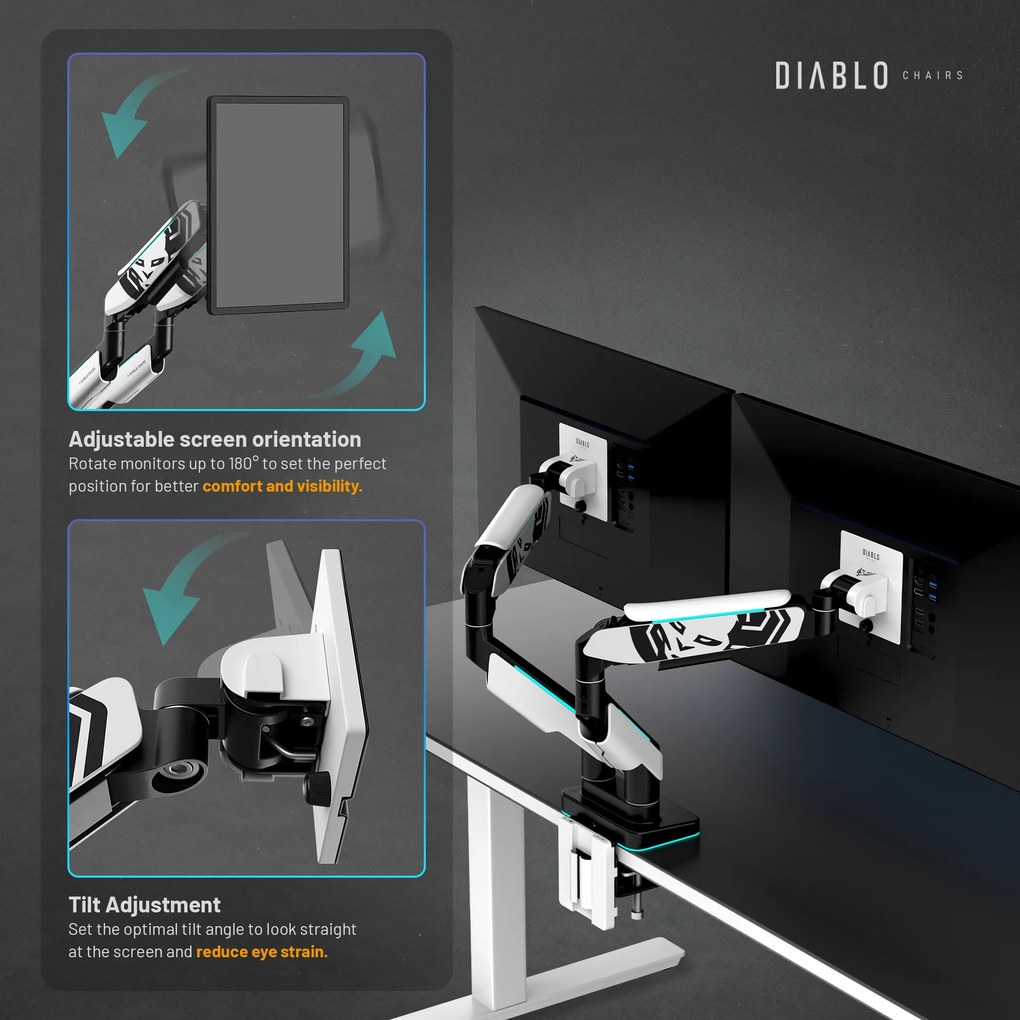 Držiak na dva monitory 35" RGB, bielo-čierny: Diablo X-Arm Dual