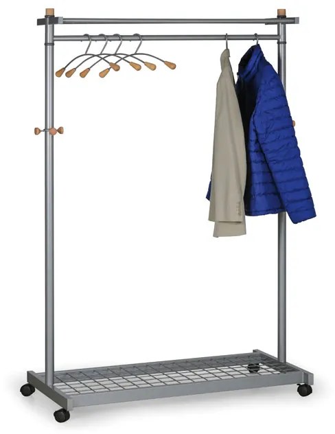 Mobilný kovový vešiak s ramienkami, strieborný